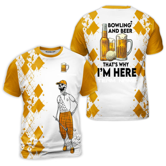 Golf Beer T-Shirt - Custom Name Funny Skull Apparel - Personalized Gift For Golf Lover - Weekend Forecast Golfing With A Chance Of Drinking