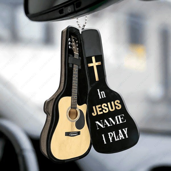 Guitar Bag In Jesus Name I Play Acrylic Car Ornament, Perfect Christmas Gift For Guitar Artist Lover