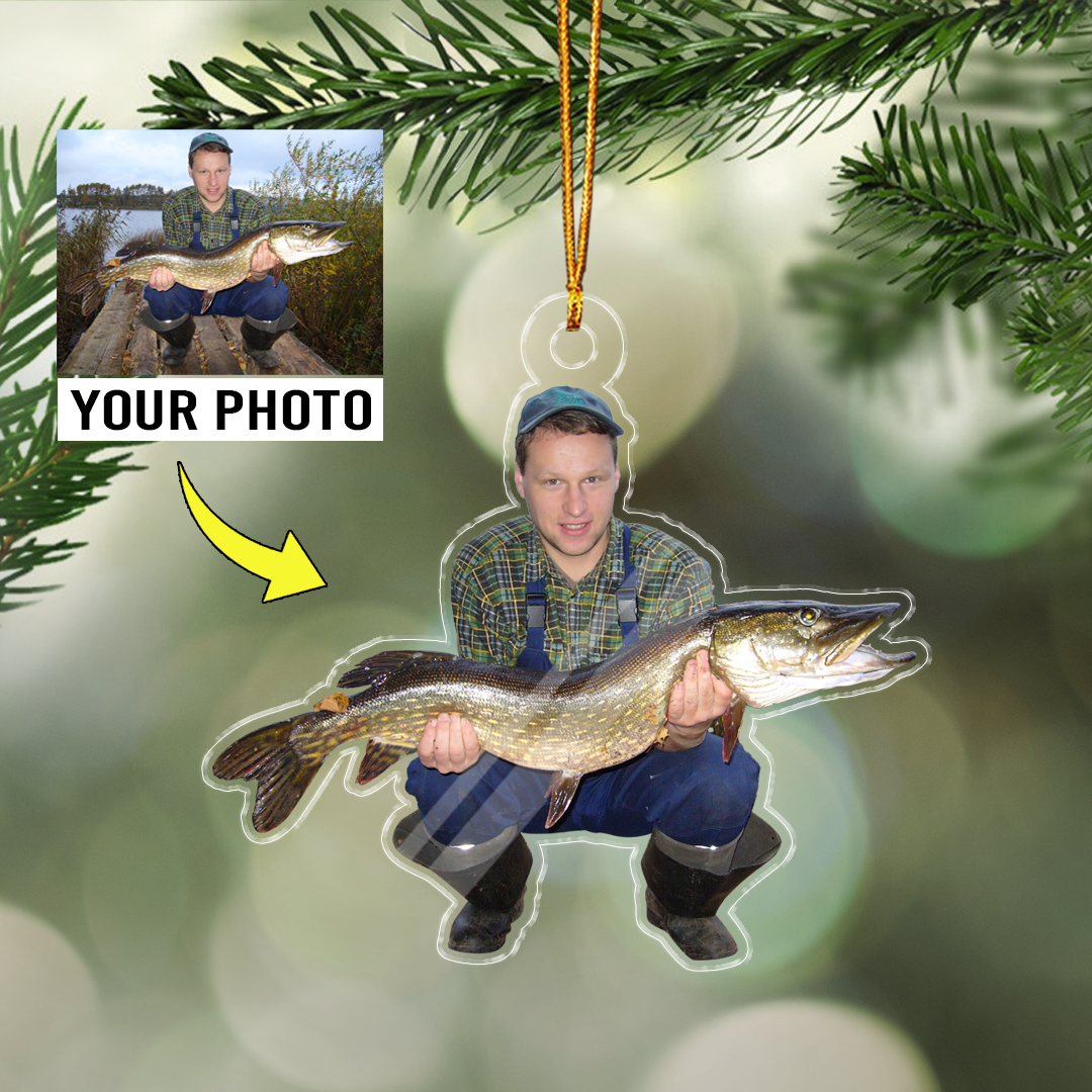 Customized Photo Fishing Man Acrylic Ornaments, Best Christmas Ornament Gift For Fisher, Family, Friends