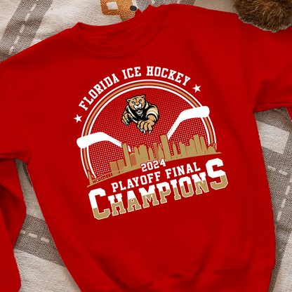 Florida Ice Hockey 2024 Playoff Final Champions T-Shirt, Florida Hockey Skyline Shirt Gift For Family, Florida Hockey Lovers