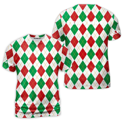 Christmas Plaid Argyle Pattern Golf T Shirt - Custom Name Apparel - Personalized Gift For Golf Lover, Team