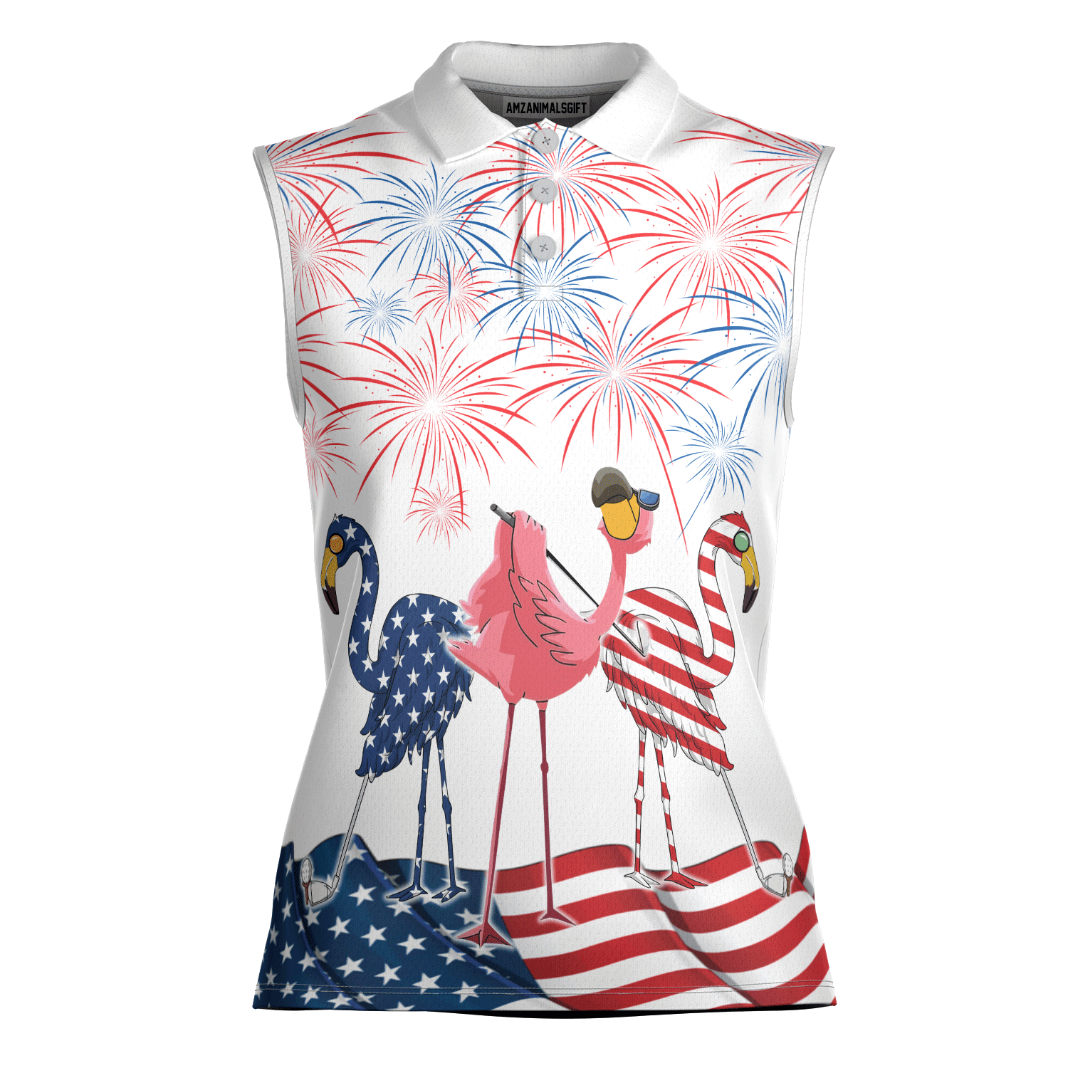 Golf Flamingo American Flag 4th Of July Women Polo Shirt, 4th Of July Patriotic Funny Flamingo Women Polo Shirt - Gift For Mother's Day, Golfers, Female - Cerigifts