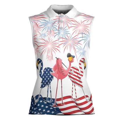 Golf Flamingo American Flag 4th Of July Women Polo Shirt, 4th Of July Patriotic Funny Flamingo Women Polo Shirt - Gift For Mother's Day, Golfers, Female - Cerigifts