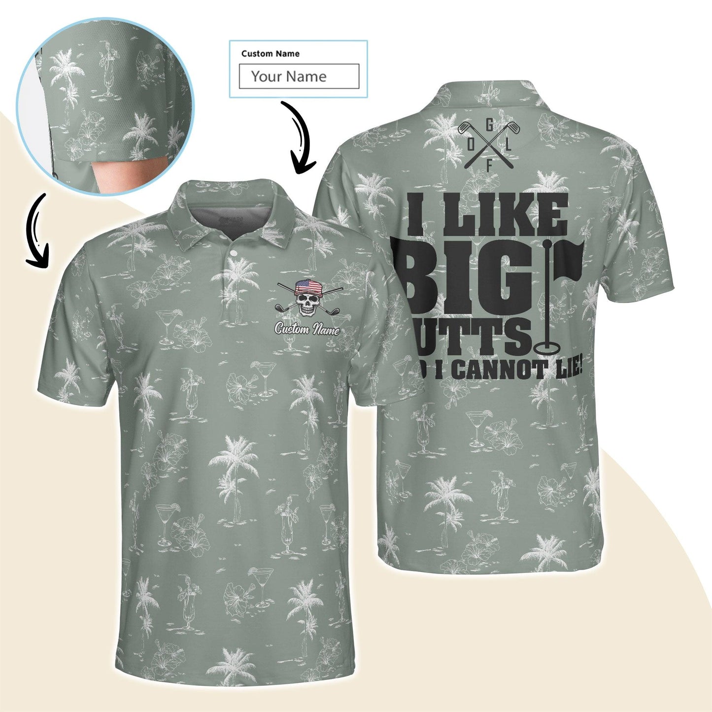 Golf Men Polo Shirt Custom Name - I Like Big Putts And I Cannot Lie Personalized Polo Shirt For Men - Gift For Golfers, Friend, Family - Cerigifts