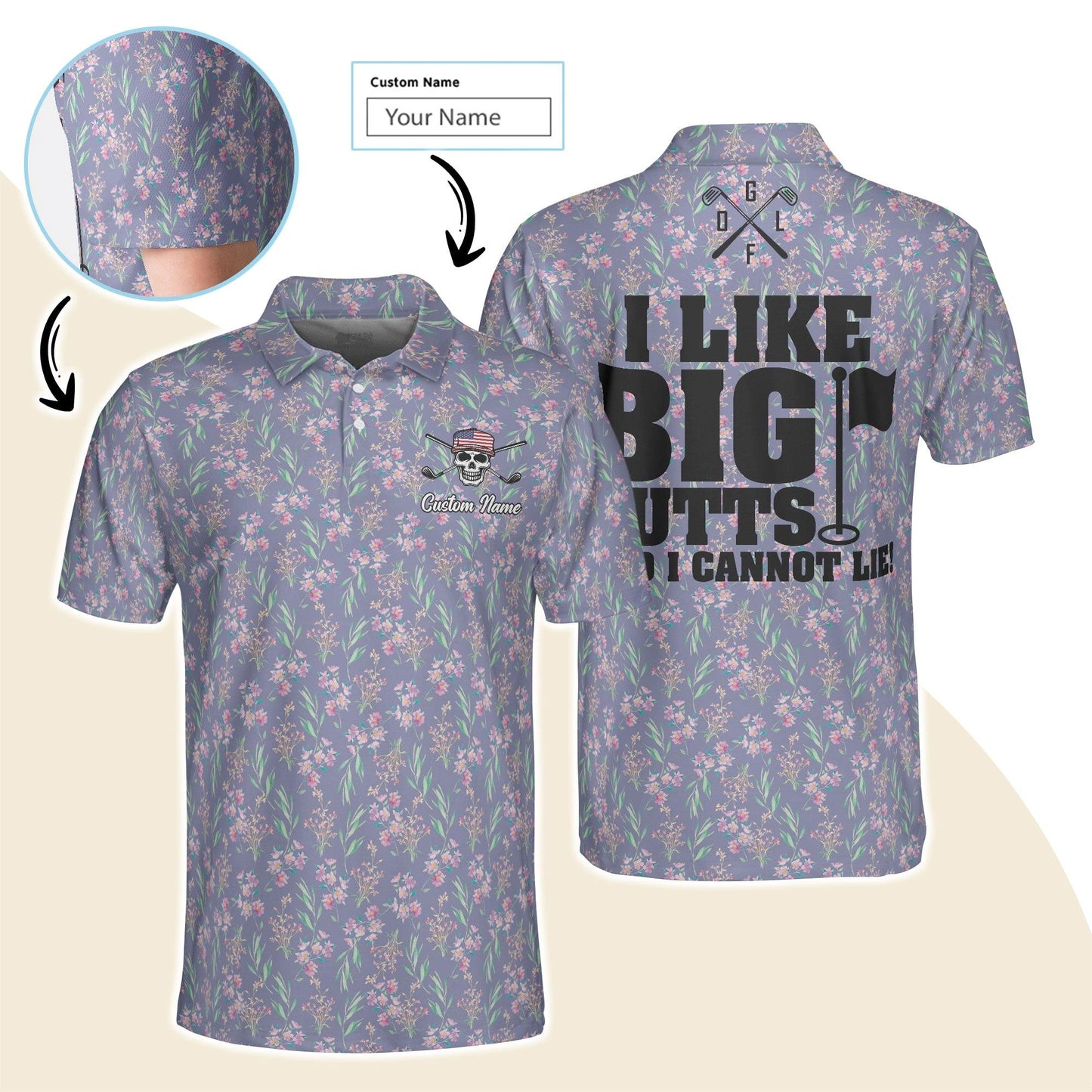 Golf Men Polo Shirt Custom Name - I Like Big Putts And I Cannot Lie Personalized Polo Shirt For Men - Gift For Golfers, Friend, Family - Cerigifts
