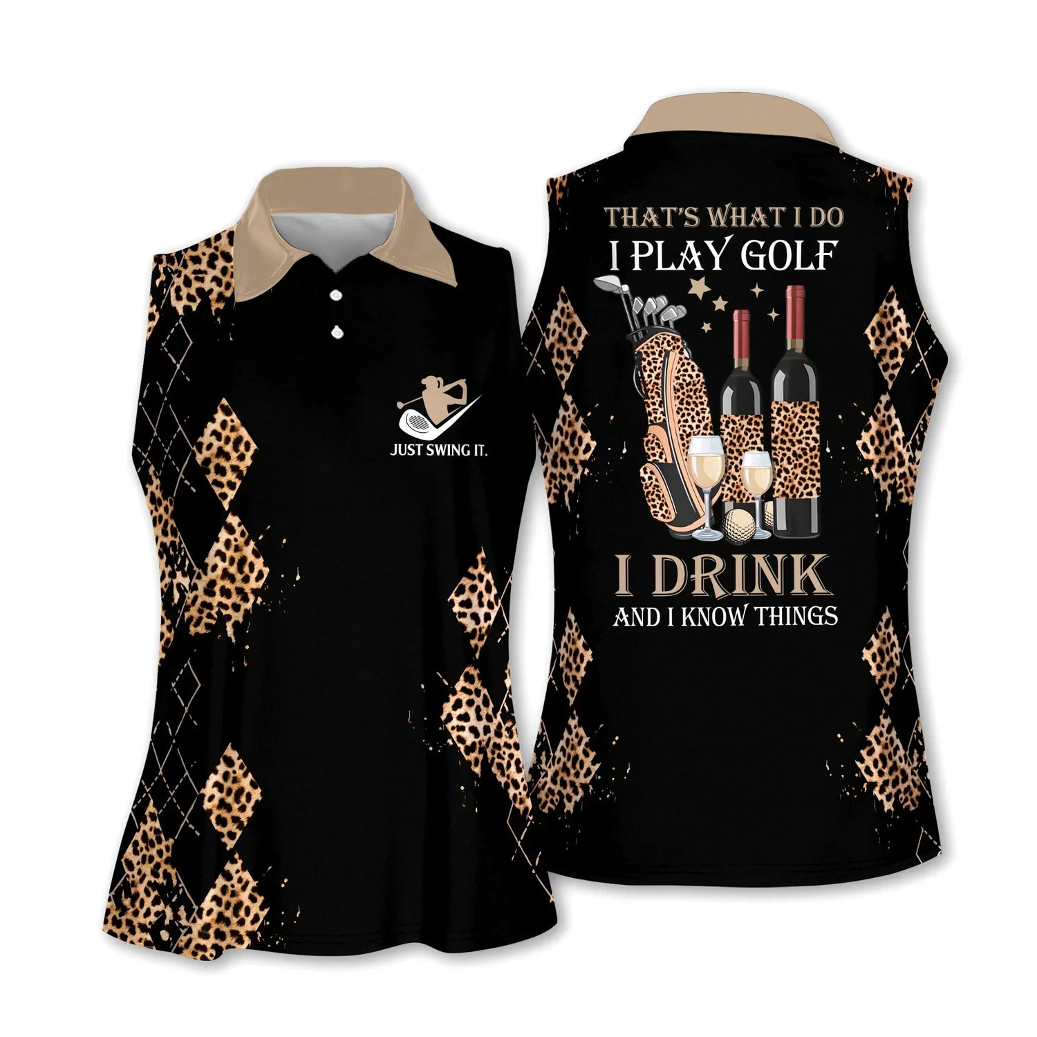Golf Wine Leopard Pattern Women Polo Shirt, I Play Golf I Drink And I Know Things Women Polo Shirt - Gift For Mother's Day, Golfer, Female, Golf Lover - Cerigifts