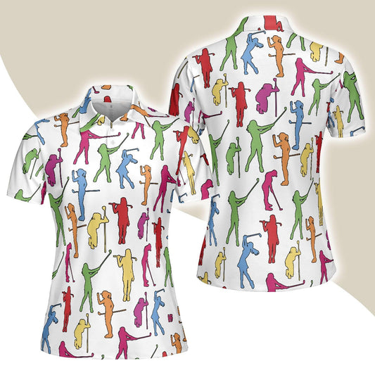 Golf Women Polo Shirt, Colorful Female Golfer White Women Polo Shirts, Gift For Golfers, Golf Lovers, Ladies, Golf Tournament, Golf Coach, Golf Club - Cerigifts