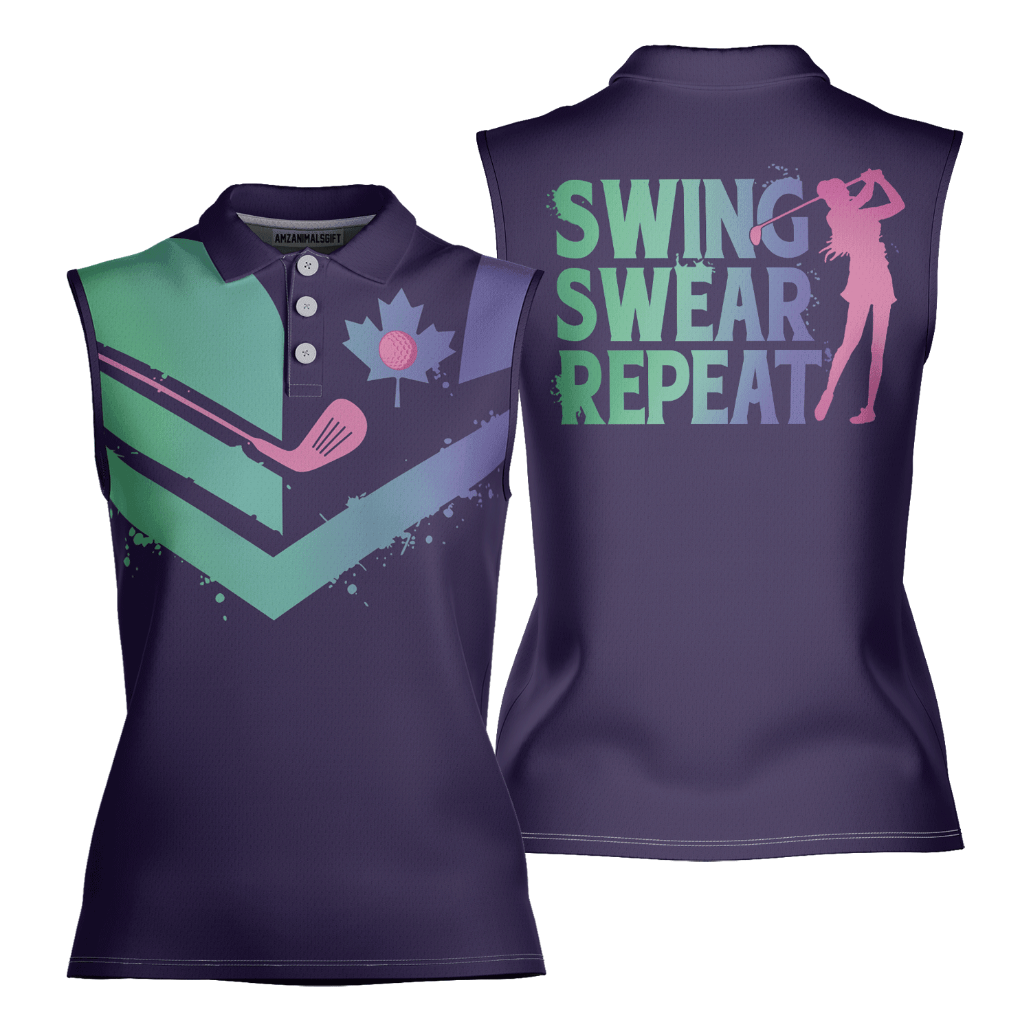 Golf Women Polo Shirt, Gradient Flag Canada Swing Swear Repeat Golf Girl Women Polo Shirt - Gift For Golfers, Female, Golf Lovers, Mother's Day - Cerigifts