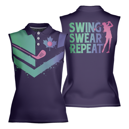 Golf Women Polo Shirt, Gradient Flag Canada Swing Swear Repeat Golf Girl Women Polo Shirt - Gift For Golfers, Female, Golf Lovers, Mother's Day - Cerigifts