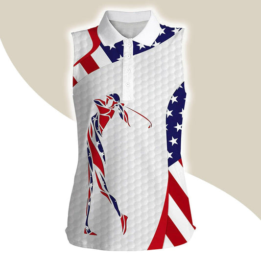Golf Women Sleeveless Polo Shirts, American Flag Patriot Independence Day Womens Polo Shirts - 4th of July Gift For Ladies, Golf Lovers, Golfers - Cerigifts