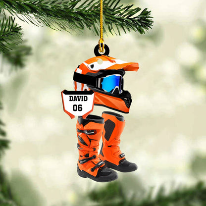 Personalized Motocross Gear Flat Acrylic Ornament, Meaningful Christmas Ornament Gifts For Son, Grandson, Family, Friends