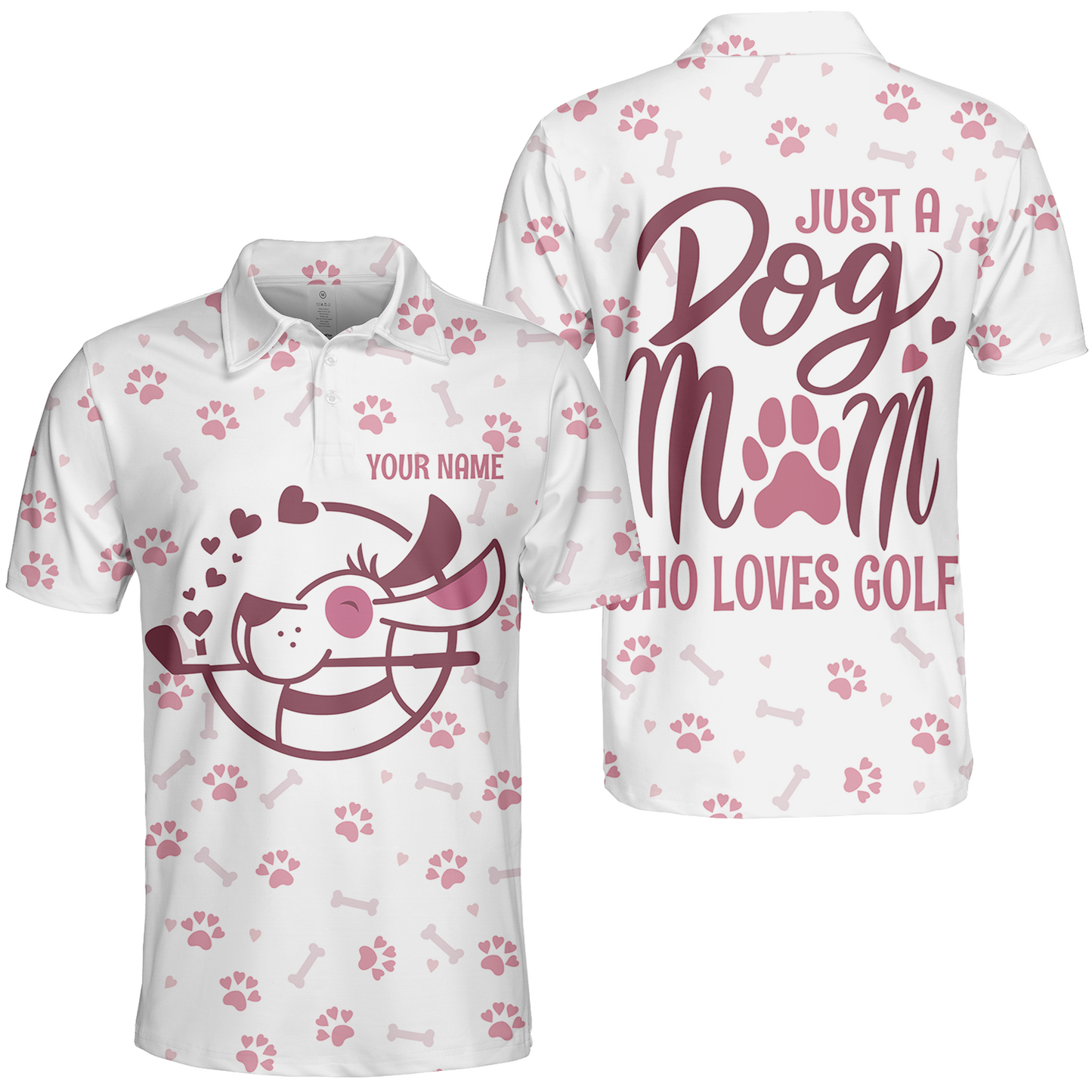 White And Pink Golf Dog Polo Shirt, Just A Dog Mom Who Loves Golf Short Sleeve Shirt, Golf Gift For Dog Lovers