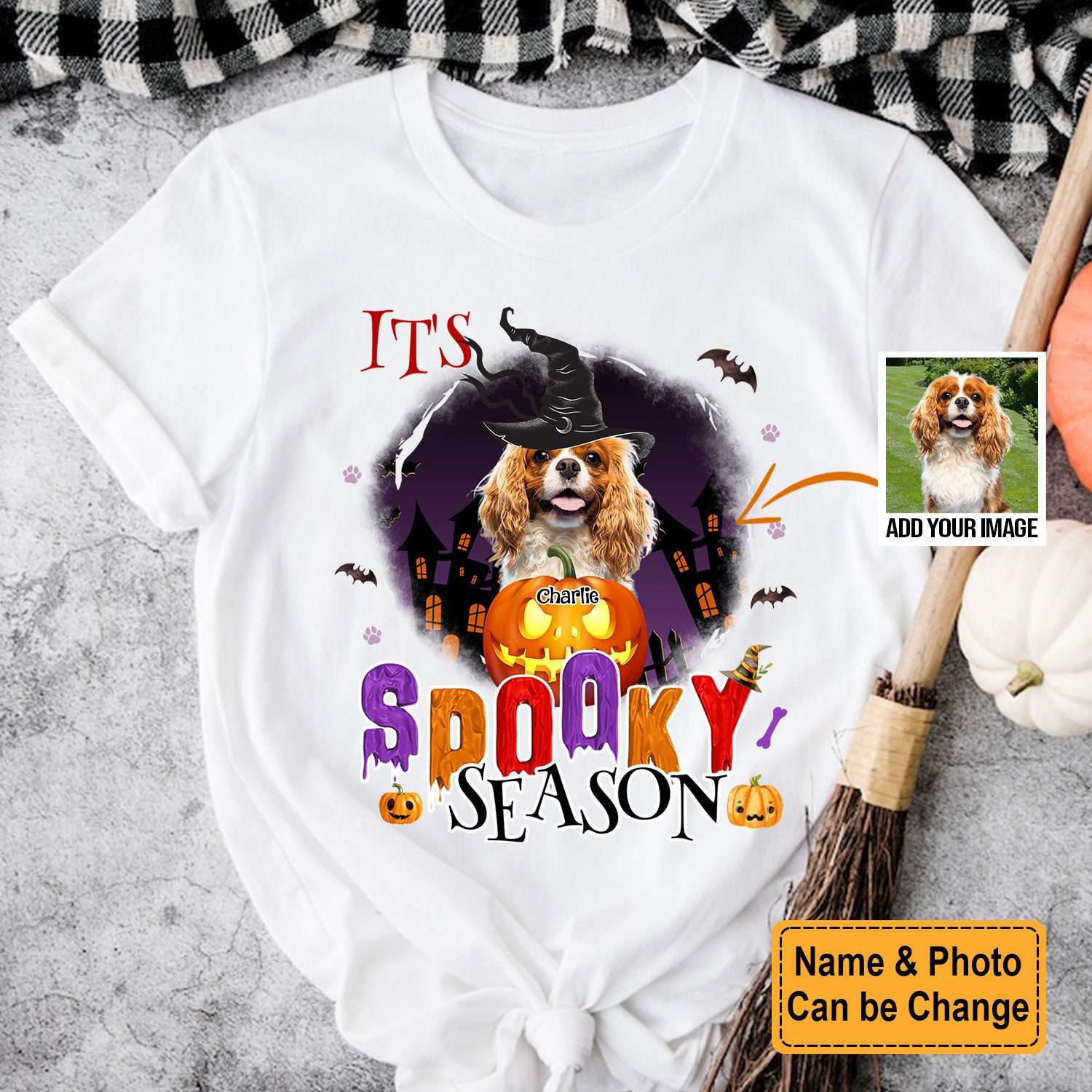 Halloween Sweet Funny Gifts For Dog Mom, Dog Lovers, Custom Dog Photo And Name T-Shirt Sweatshirt Hoodie, It's Spooky Season Shirt