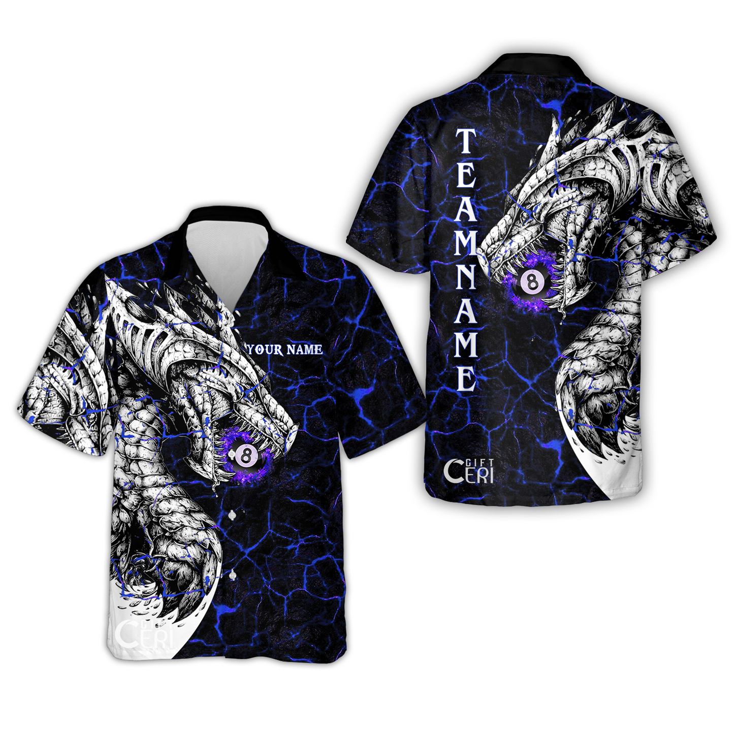 Customized Billiards Hawaiian Shirt, Magma Pattern And Dragon 8 Ball Jersey