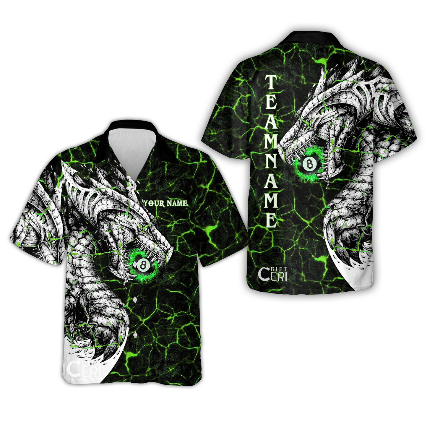 Customized Billiards Hawaiian Shirt, Magma Pattern And Dragon 8 Ball Jersey