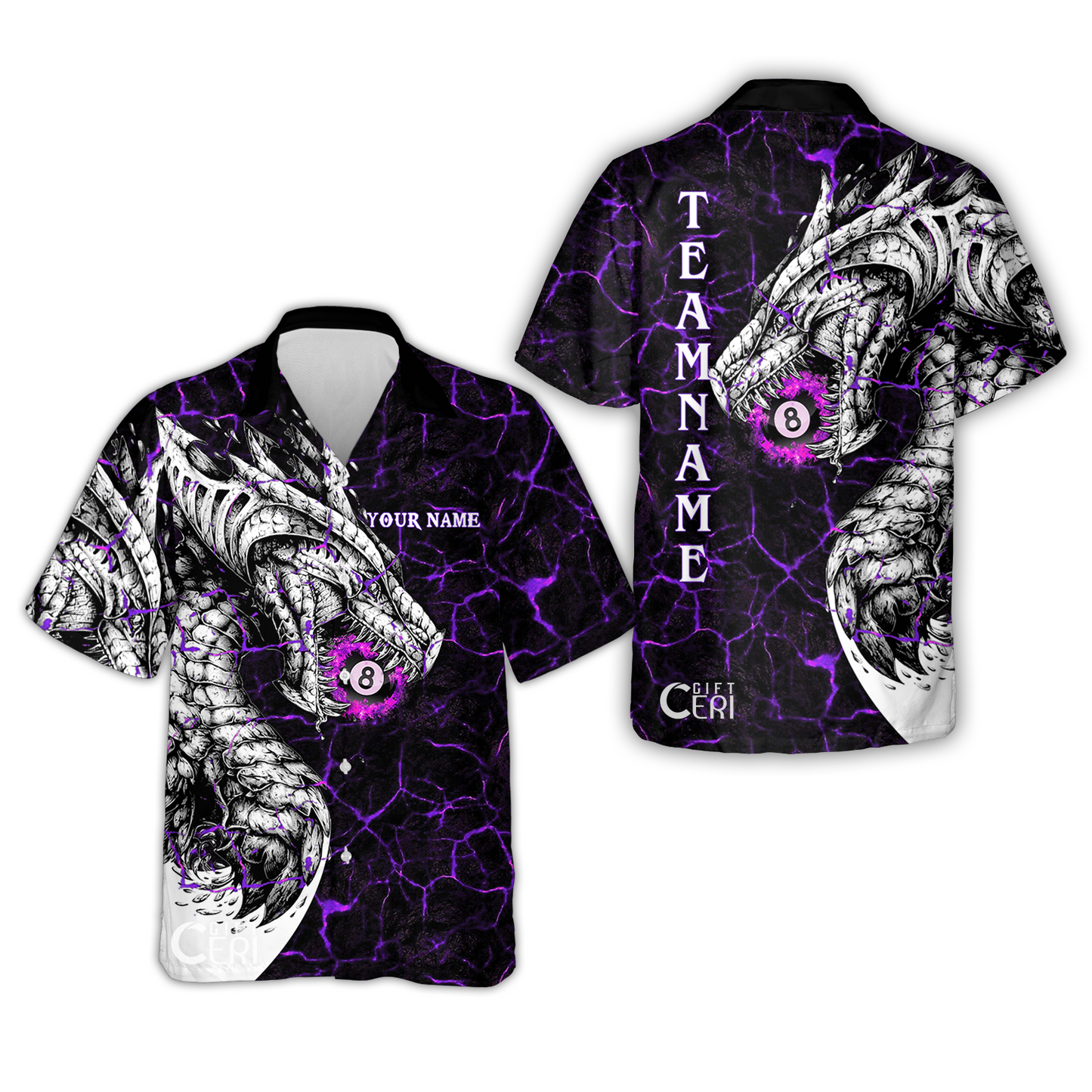 Customized Billiards Hawaiian Shirt, Magma Pattern And Dragon 8 Ball Jersey