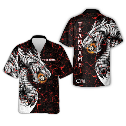 Customized Billiards Hawaiian Shirt, Magma Pattern And Dragon 8 Ball Jersey