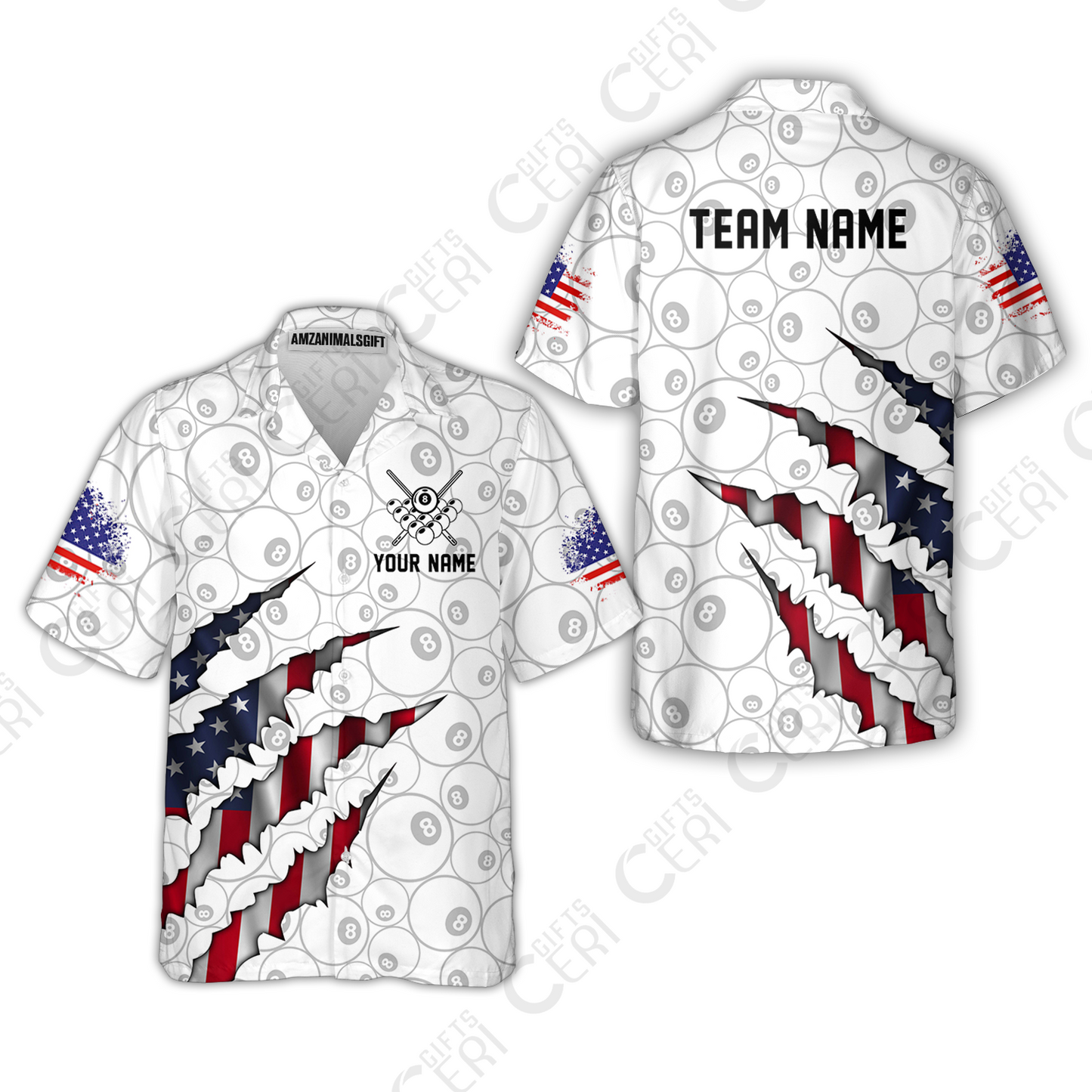 Customized Billiards Hawaiian Shirt, Personalized American Flag Scratch 8 Ball Jersey Gift For Billiard Players