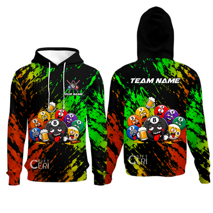 Customized 8 And 9 Ball Pool Hoodie Drunk 8 Ball Holding Beer Billiard Jerseys Custom Name And Team Name