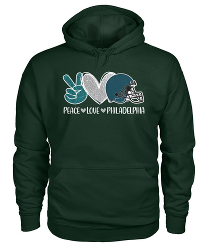 Philadelphia American Football Peace Black Forest Green Sweatshirts, Football Outfit For Men Women Family Love Philadelphia Football Sport