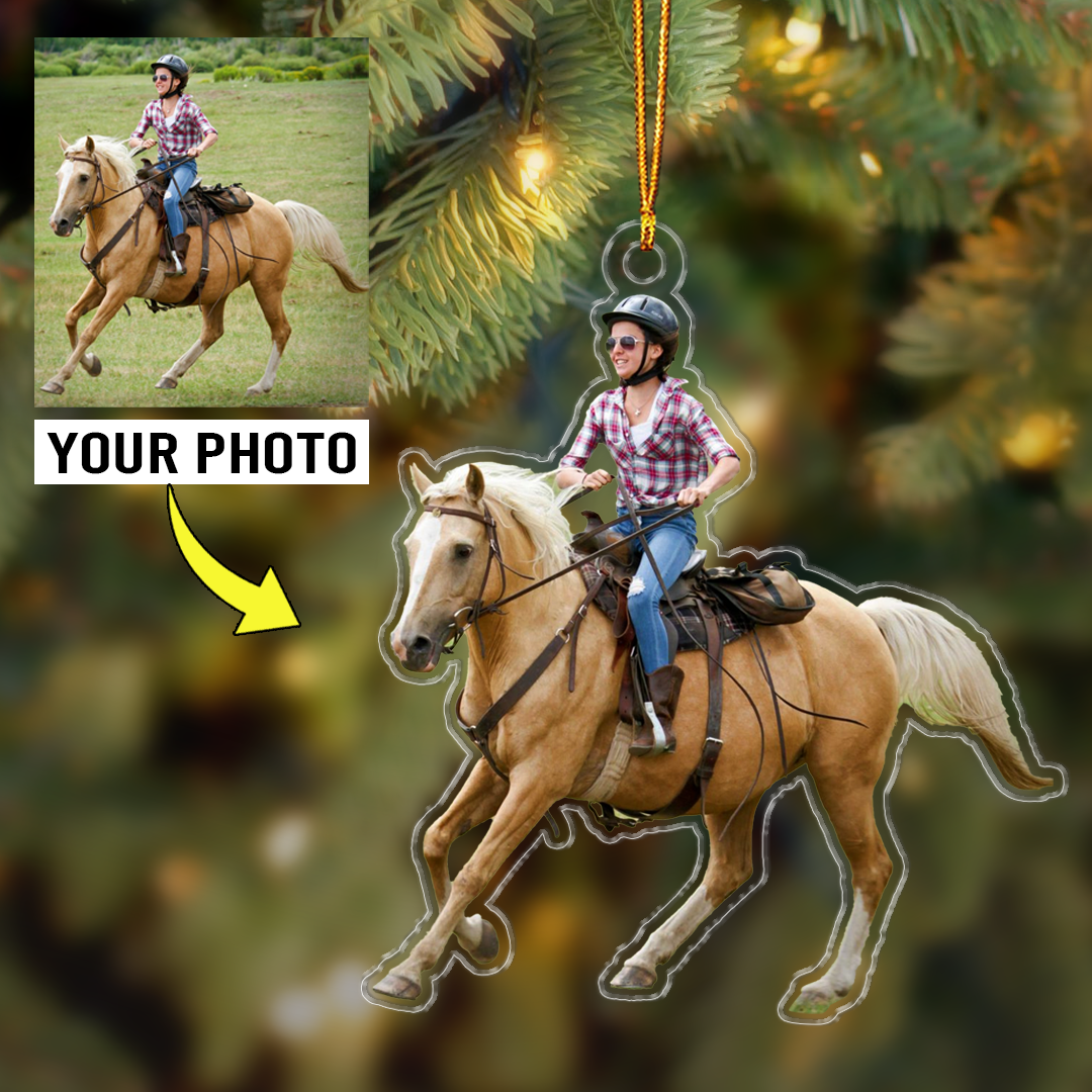 Custom Photo Young Woman Horseback Acrylic Ornament, Christmas Ornament Gift For Horseback Lovers