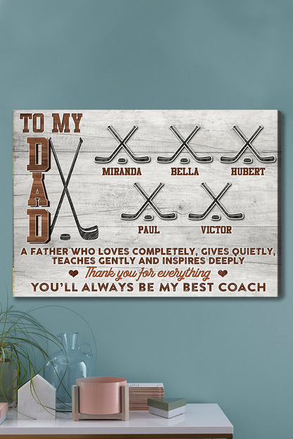 Ice Hockey Wall Decor For Father’s Day Gift Dad Who Loves Ice Hockey, Personalized Family Canvas For Thanksgiving, Christmas