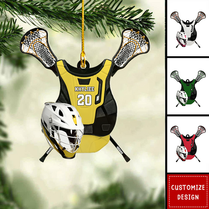 Personalized Lacrosse Gear Flat Acrylic Ornament, Meaningful Christmas Ornament Gifts For Son, Grandson, Daughter