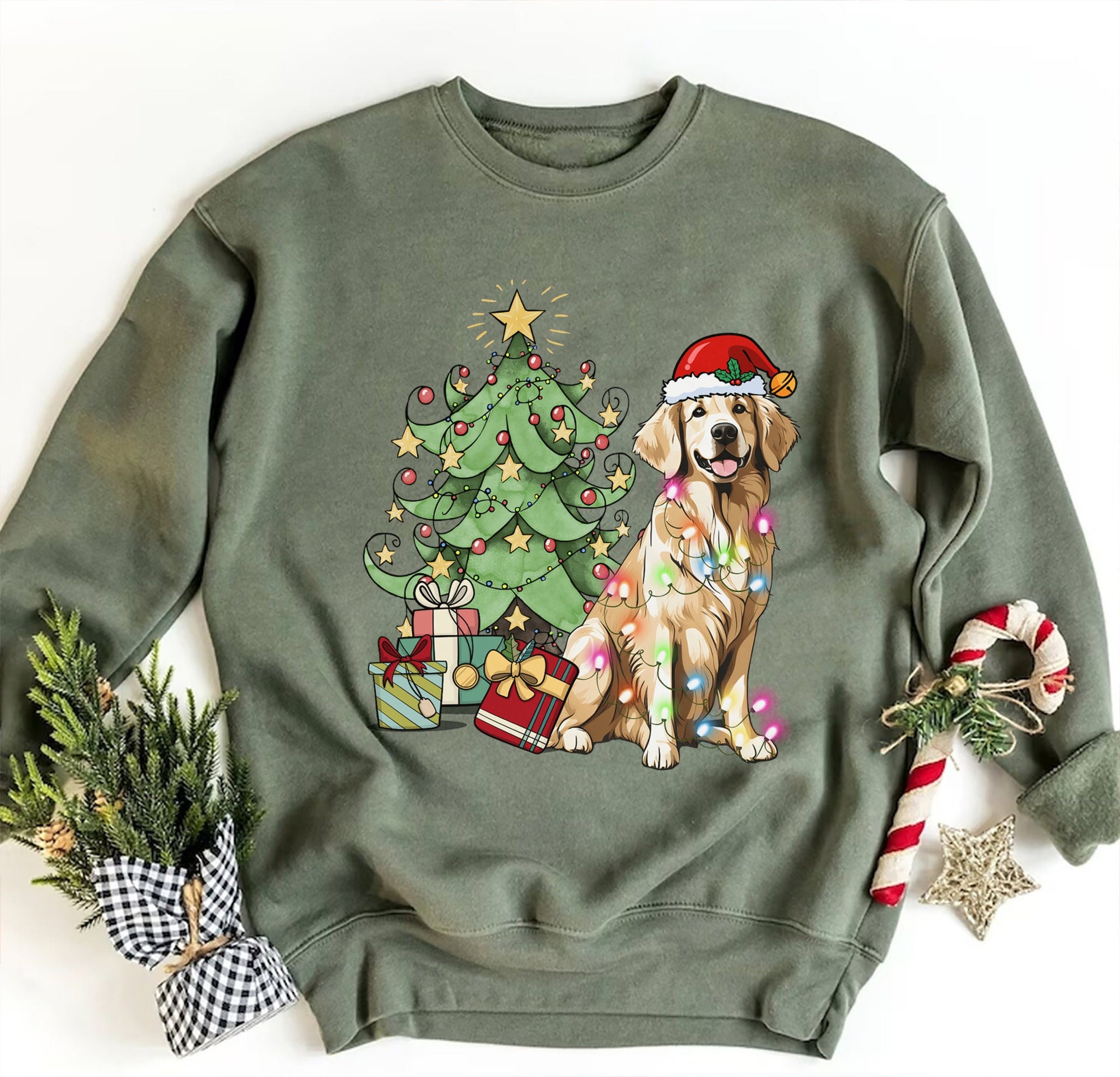 Golden Retriever Christmas Sweatshirt, Golden Retriever shirt, Golden Retriever Xmas Gift, Golden Retriever Christmas Tree Light Shirt