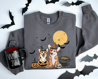 Corgi Dog And Moon Sweatshirt, Witch Corgi Sweatshirt, Corgi Halloween Sweatshirt, Corgi Moonlight Shirt
