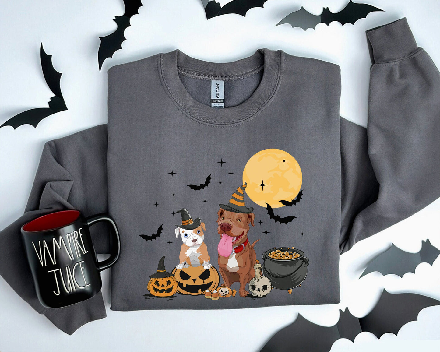 Pit Bull Dog And Moon Sweatshirt, Ghost And Witch Pit Bull Shirt, Witch Pit Bull Shirt, Pit Bull Halloween Shirt, Pit Bull Moonlight Shirt