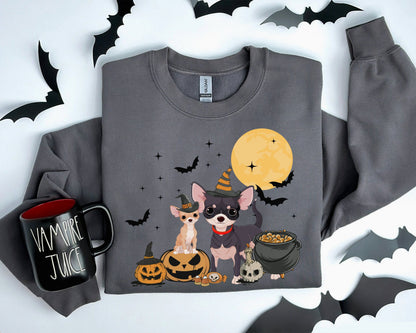 Chihuahua Dog And Moon Sweatshirt, Ghost And Witch Chihuahua Sweatshirt, Witch Chihuahua Shirt, Chihuahua Halloween Tee, Chihuahua Moonlight