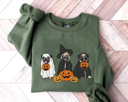 Ghost And Witch Pug Sweatshirt, Ghost Pug Shirt, Witch Pug Shirt, Pug Halloween Sweatshirt, Dog Lover Shirt, Ghost And Witch Dog Sweatshirt