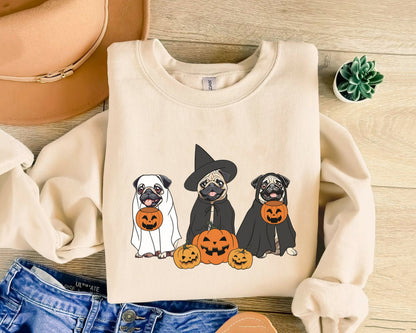 Ghost And Witch Pug Sweatshirt, Ghost Pug Shirt, Witch Pug Shirt, Pug Halloween Sweatshirt, Dog Lover Shirt, Ghost And Witch Dog Sweatshirt