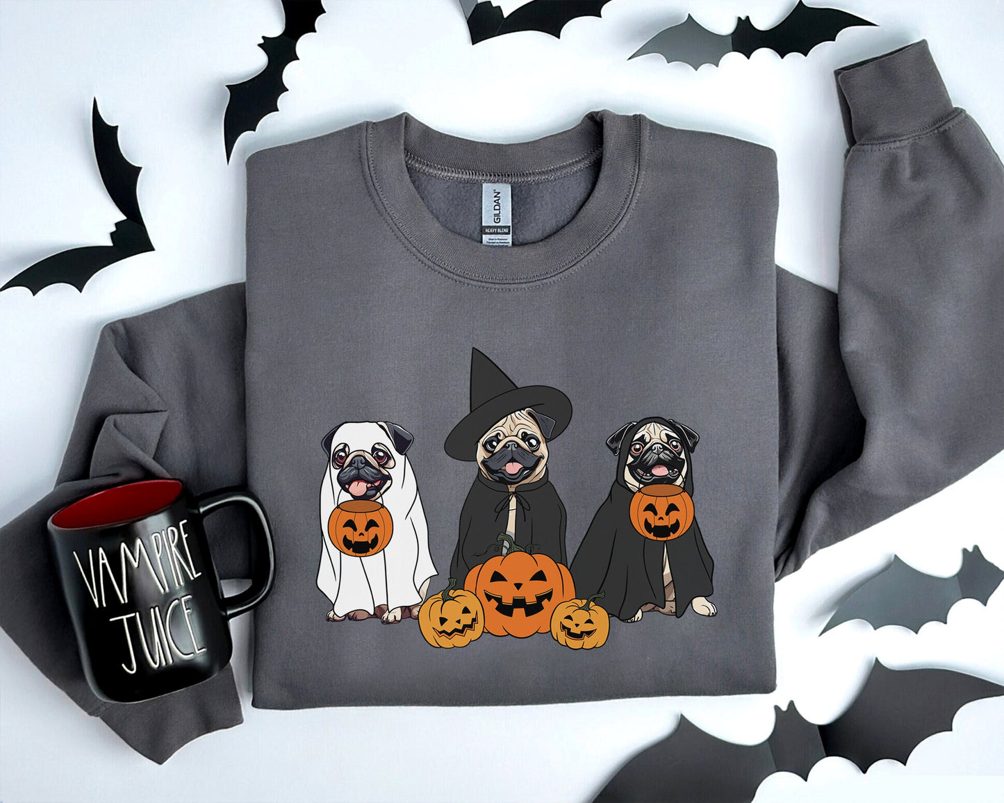 Ghost And Witch Pug Sweatshirt, Ghost Pug Shirt, Witch Pug Shirt, Pug Halloween Sweatshirt, Dog Lover Shirt, Ghost And Witch Dog Sweatshirt