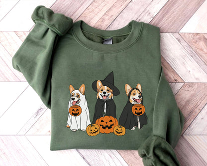 Ghost And Witch Corgi Sweatshirt, Ghost Corgi Shirt, Witch Corgi Shirt, Corgi Halloween Sweatshirt, Ghost And Witch Dog Shirt, Corgi Shirt