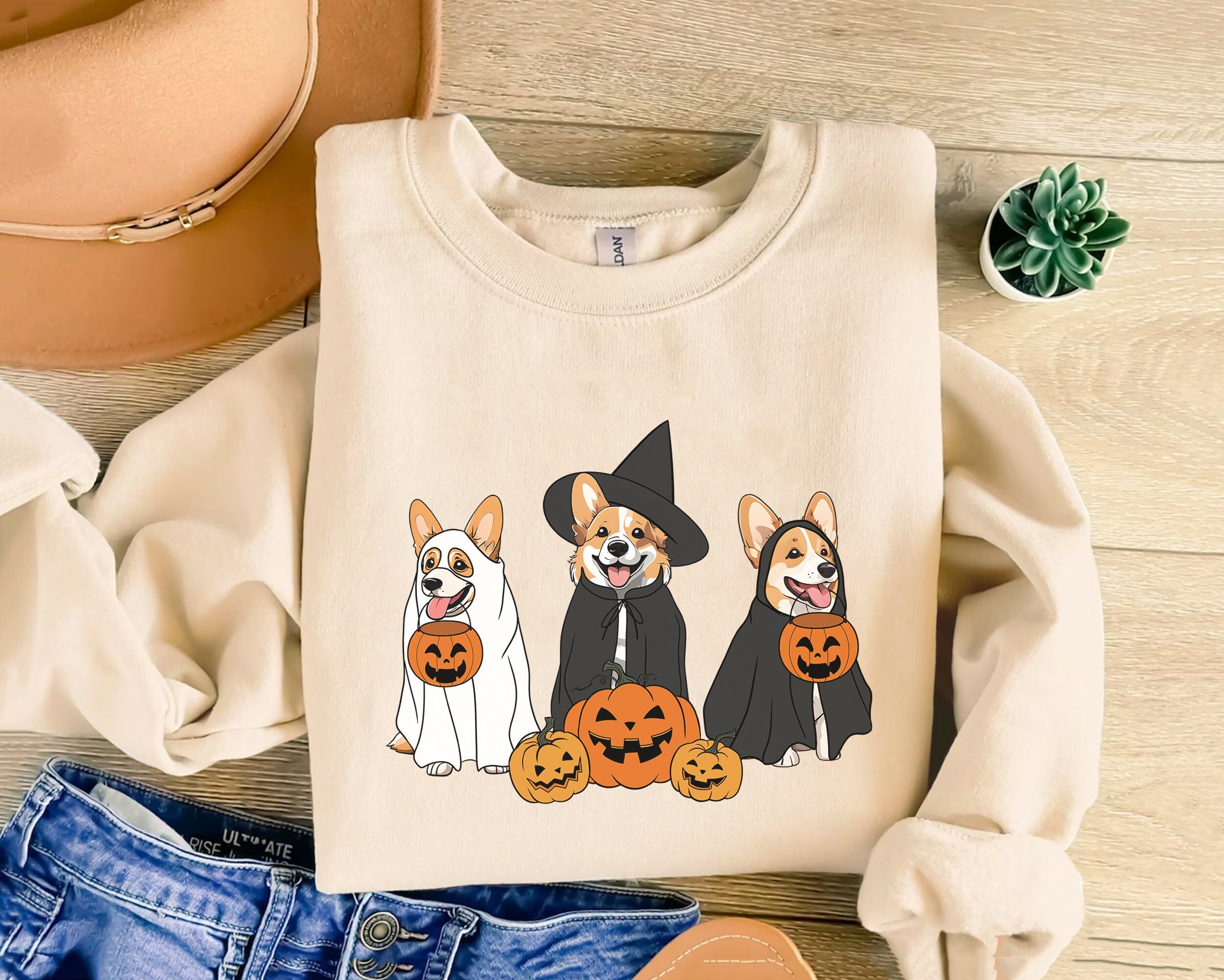 Ghost And Witch Corgi Sweatshirt Ghost Corgi Shirt Witch Corgi Shirt Corgi Halloween Sweatshirt Ghost And Witch Dog Shirt Corgi Shirt