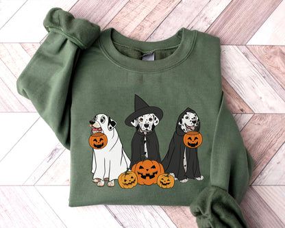 Ghost And Witch Dalmatian Sweatshirt, Ghost Dalmatian Shirt, Witch Dalmatian Shirt, Dalmatian Halloween Sweatshirt, Ghost And Witch Dog Tee