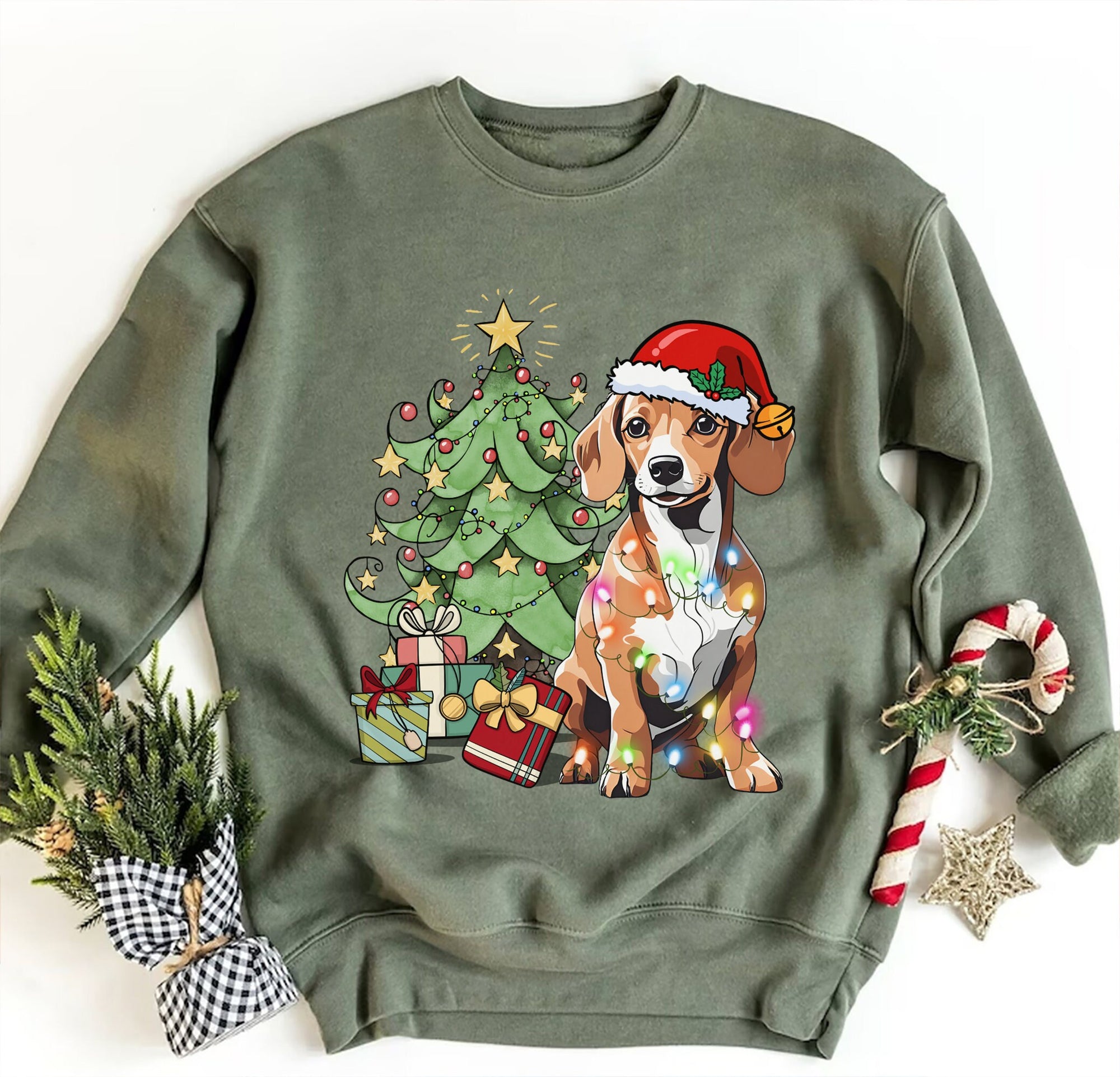 Dachshund Christmas Sweatshirt, Dachshund Shirt, Dachshund Xmas Gift, Dachshund Christmas Tree Shirt, Dachshund Christmas Tree Light Shirt