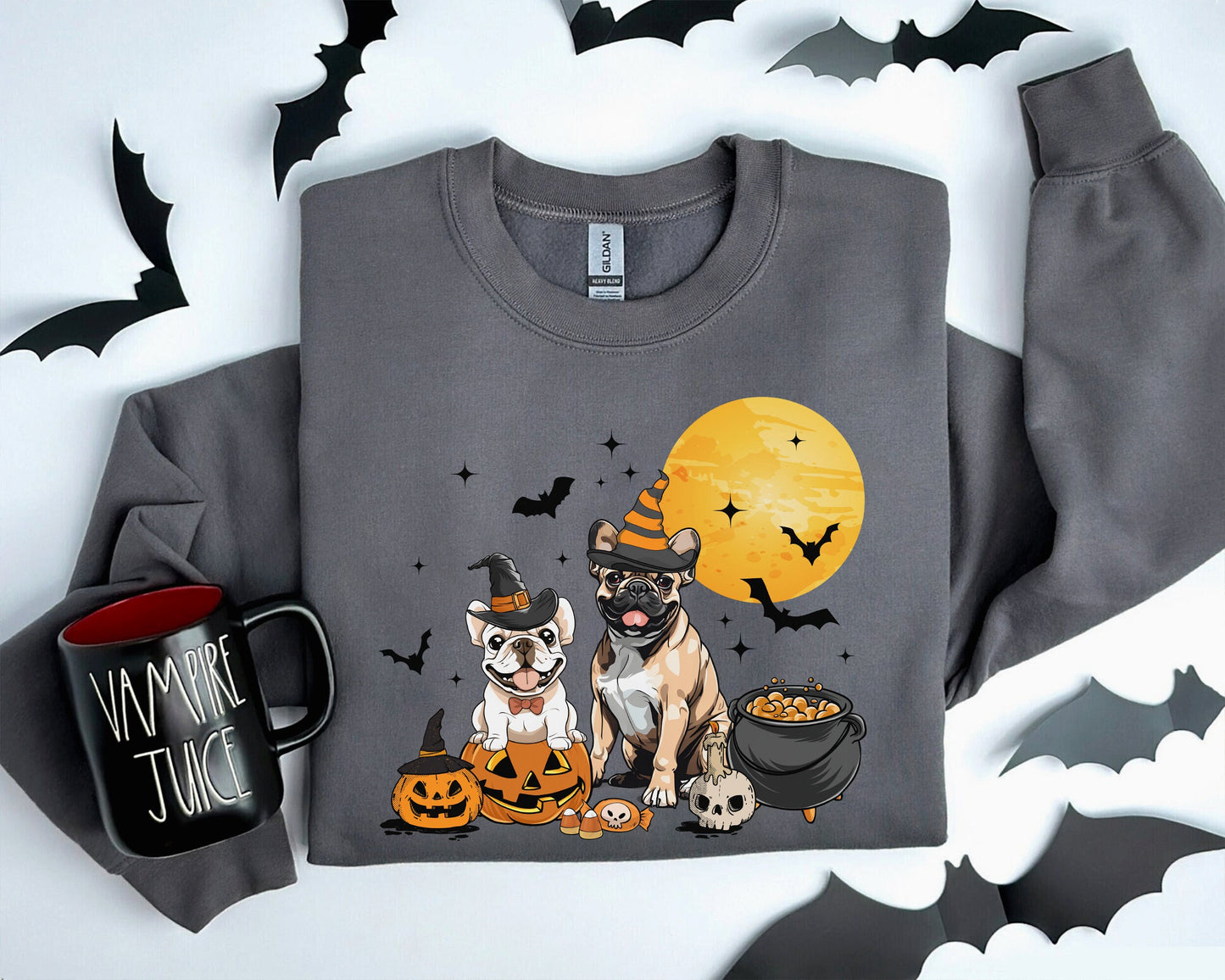 French Bulldog And Moon Halloween Shirt, Witch Frenchie Sweatshirt, Witch Frenchie Shirt, Frenchie Halloween Sweatshirt