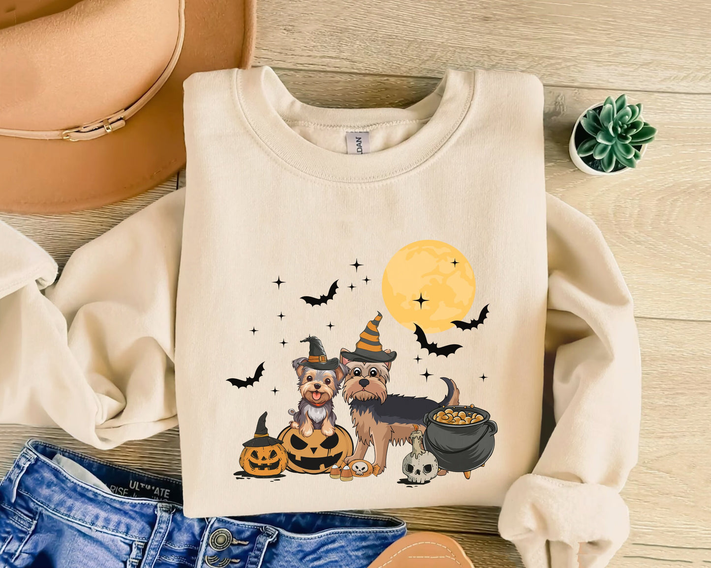 Yorkshire Terrier Dog And Moon Sweatshirt, Witch Yorkshire Terrier Shirt, Yorkshire Terrier Halloween Shirt, Yorkshire Terrier Moonlight Tee