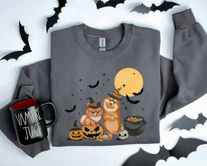 Pomeranian Dog And Moon Sweatshirt, Ghost And Witch Pomeranian Shirt, Witch Pomeranian Shirt, Pomeranian Halloween Tee, Pomeranian Moonlight