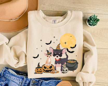 Chihuahua Dog And Moon Sweatshirt, Ghost And Witch Chihuahua Sweatshirt, Witch Chihuahua Shirt, Chihuahua Halloween Tee, Chihuahua Moonlight