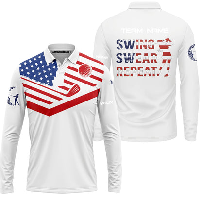 Personalized Golf Long Sleeve Polo American Flag 4th July Patriot, Golf Custom Shirt For Golf Players, Gift For Golfers