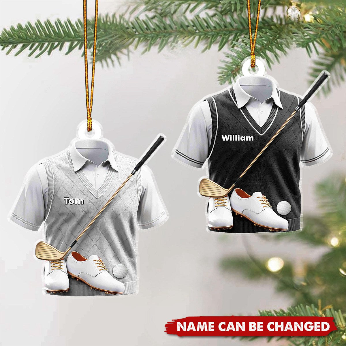 Personalized Men's Golf Gear Flat Acrylic Ornament, Meaningful Ornament Gifts For Golf Lovers, Father, Grandfather, Friends