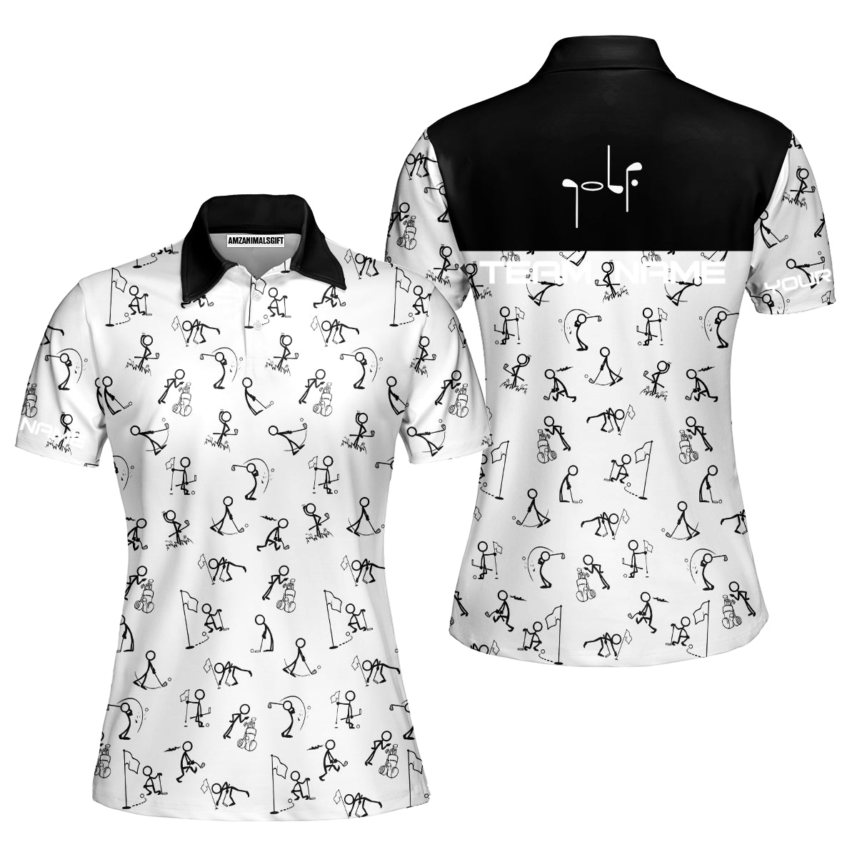 Golf Women Polo Shirt - Funny Golf Pattern Custom Name White Apparel - Personalized Gift For Golf Lover, Team