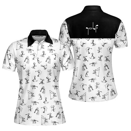 Golf Women Polo Shirt - Funny Golf Pattern Custom Name White Apparel - Personalized Gift For Golf Lover, Team