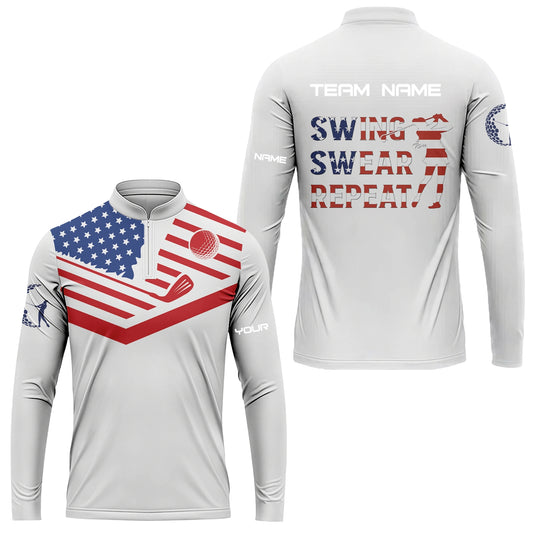 Personalized Golf Long Sleeve Jersey American Flag 4th July Patriot, Golf Custom Shirt For Golf Players, Gift For Golfers