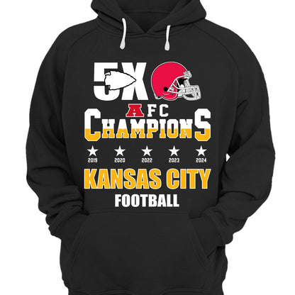 Kansas City Football 2024-2025 5x AFC Champions T-Shirt, The American Football 5x Champs Apparel For Kansas City Football Fans