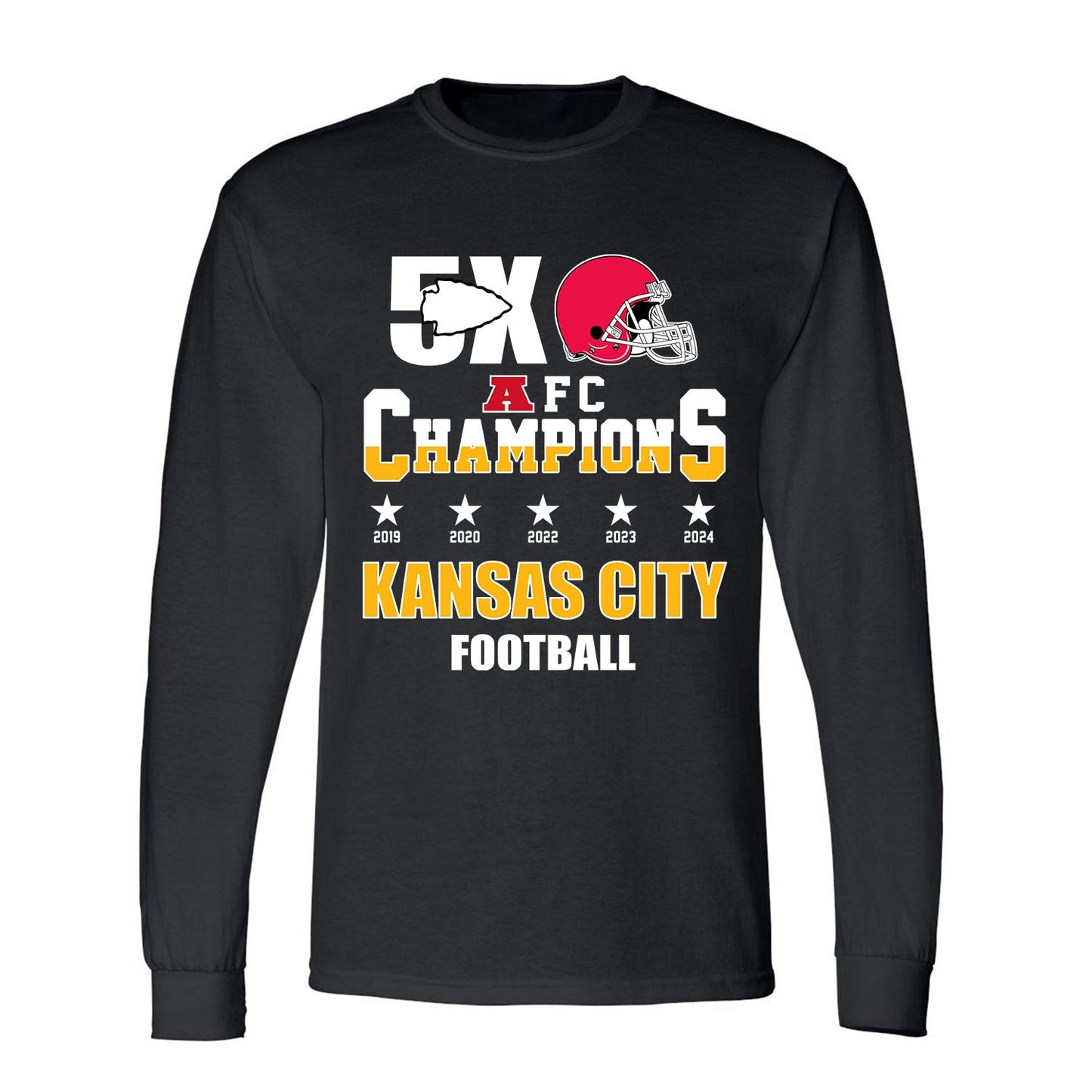 Kansas City Football 2024-2025 5x AFC Champions T-Shirt, The American Football 5x Champs Apparel For Kansas City Football Fans
