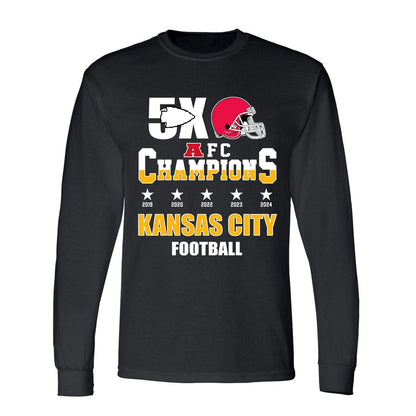 Kansas City Football 2024-2025 5x AFC Champions T-Shirt, The American Football 5x Champs Apparel For Kansas City Football Fans
